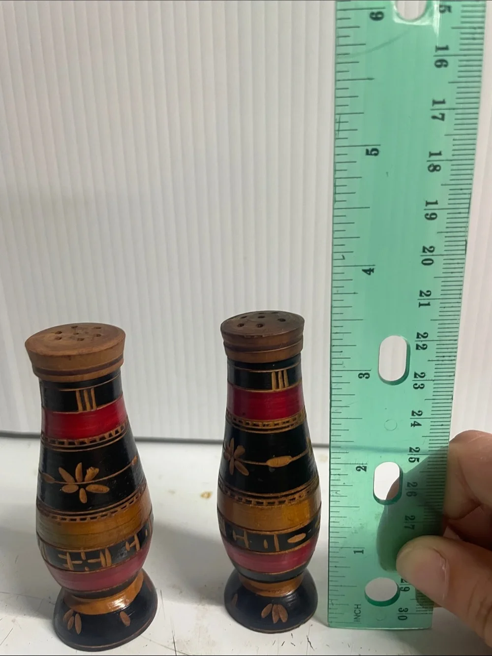Hand-Painted Wooden Salt and Pepper Shakers - Black and Red